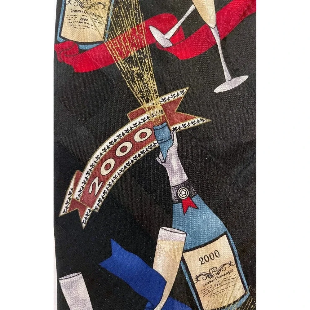 New Millennium Mens Classic Neck Tie 2000 Happy New Year Party Black 100% Silk